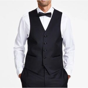 Michael Kors Mens Classic fit Button-Up Suit Vest Large Black Solid Stretch